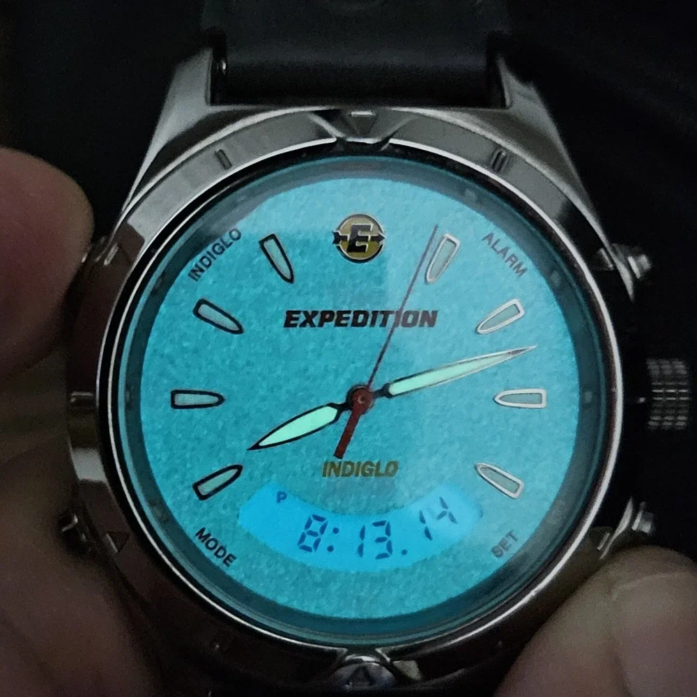 Timex Expedition Ana Dig Men Watch 38MM Dark Gray Dial Leather Bands New Battery